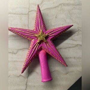 Christmas Tree Star Topper, pink and gold hand painted